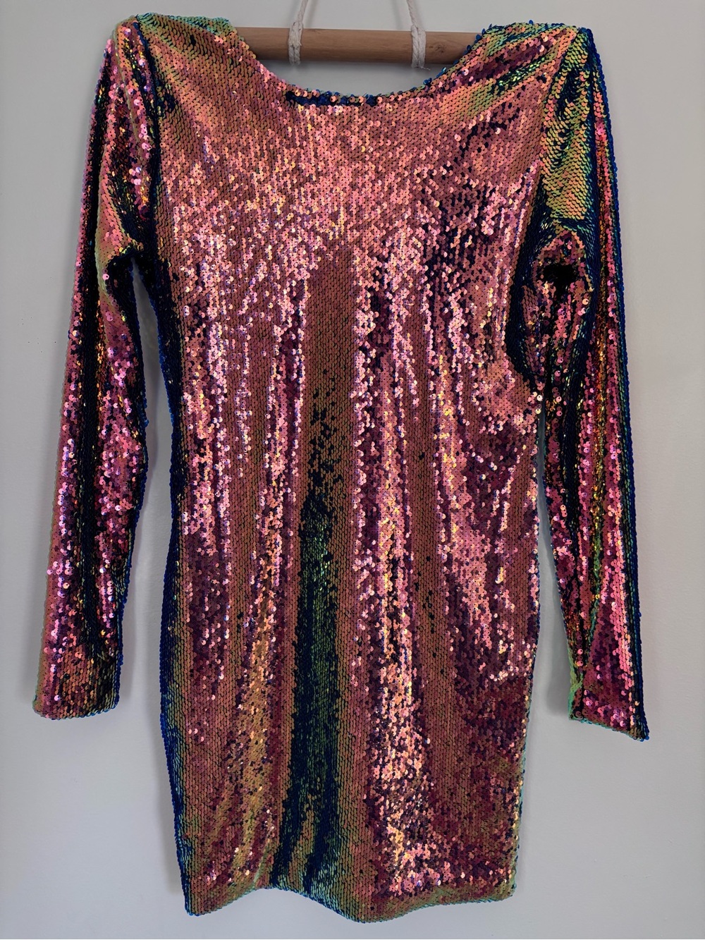 Motel Rocks Iridescent Copper Long Sleeve Sequin Mini Dress | Small | Party